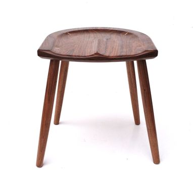 Custom Made Walnut Stool With Sculpted Seat