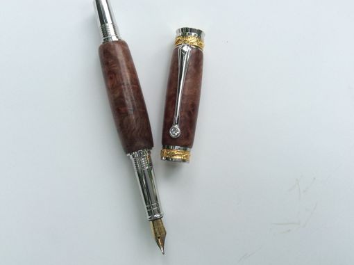 Custom Made 22kt. Gold And Rhodium Majestic Fountain Pen With Redwood Lace Burl