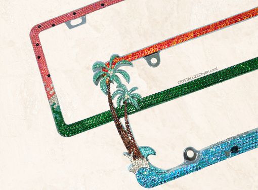 Custom Made Tropical Beach European Crystal License Plate Frame Bedazzled Car Bling Crystallized Palm Trees