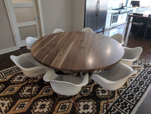 Custom Made Custom Round Walnut Table With Three-Point Pedestal