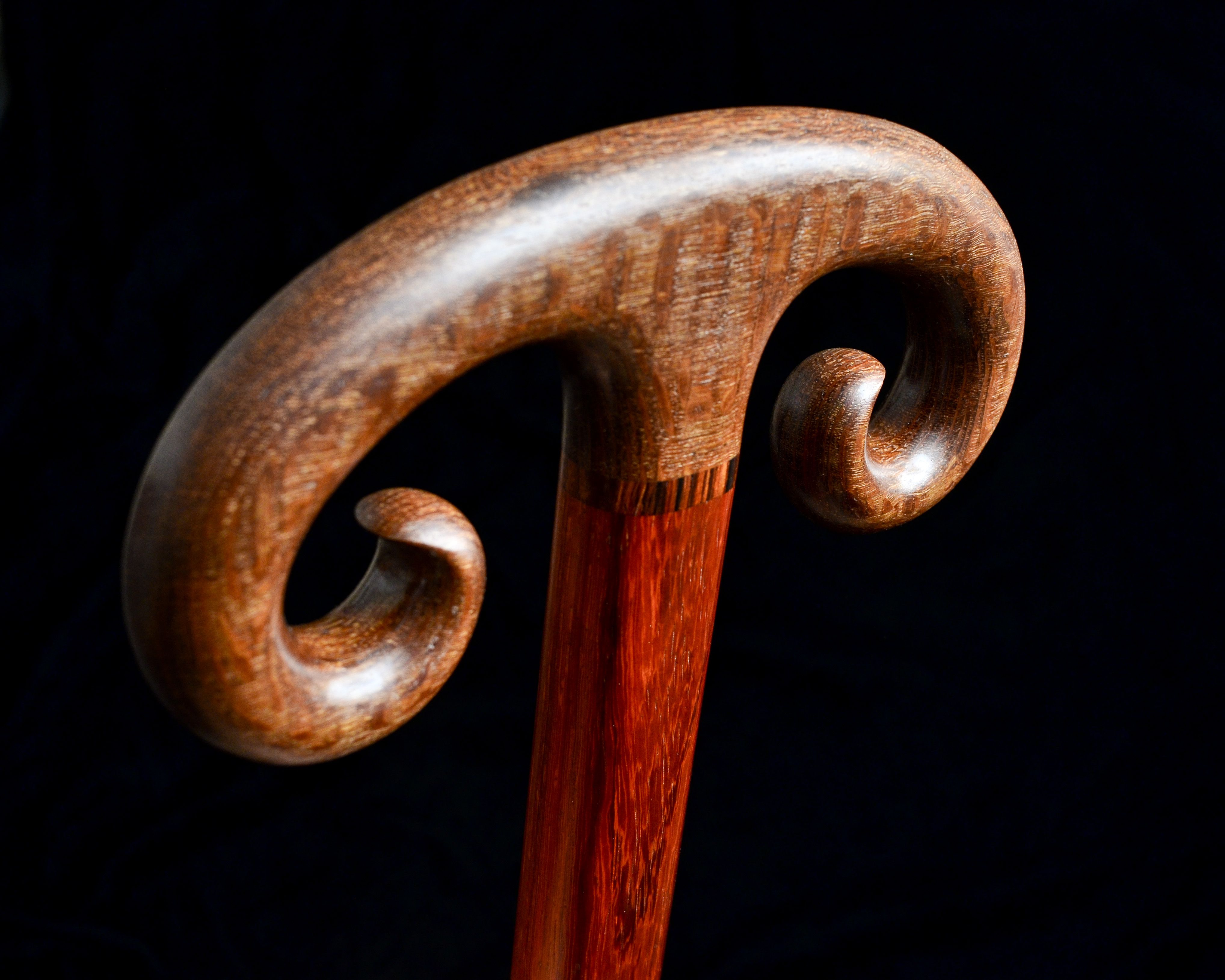 Hand Made Walking Cane Rams Horn Style, Exotic Woods by Walking With