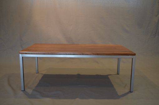 Custom Made Walnut Wood And Raw Steel End Table