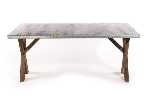 Custom Made Zinc Table  Zinc Dining Table - The Reclaimed X Base Trestle Zinc Top Dining Table