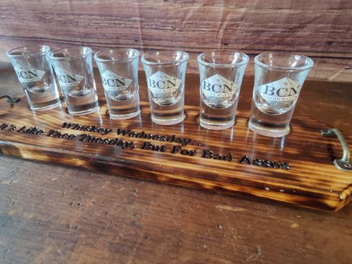 Custom Made Engraved Whiskey Tasting Flight Set And Shot Glass Display Tray
