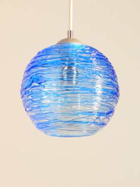 Custom Made Cerulean Blue Spun Hand Blown Glass Cluster Pendant Hanging Light By Rebecca Zhukov