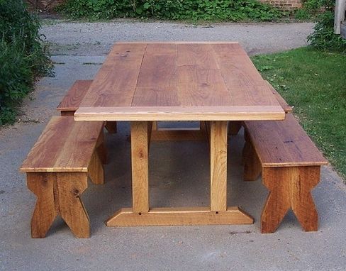 Custom Made Rustic Oak Trestle Table And Benches
