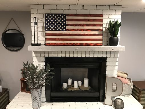 Custom Made American Wooden Charred Flag Rustic Decor Handcrafted 20 X 37