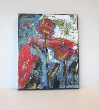 Custom Made Red Flowers Abstract Acrylic Painting, Original On Canvas