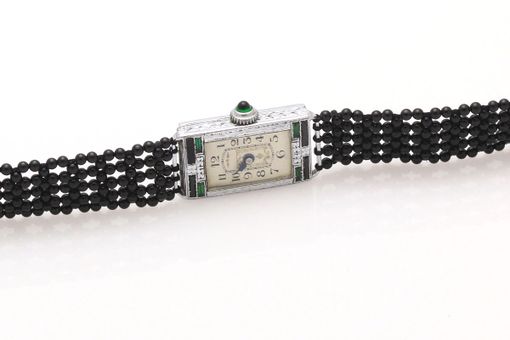 Custom Made Intricate Hand Woven Black Onyx Art Deco Watch