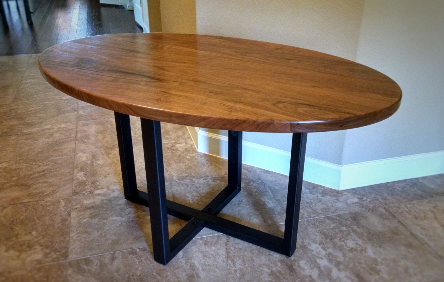 A Custom Solid Walnut Oval Dining Table Or Desk With Steel Base Custom Made Solid Walnut Oval Dining Table Or Desk With Steel Base