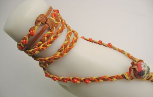 Custom Made Tan Deerskin Barefoot Sandals. Orange And Golden Hemp Cords. Hand Braided