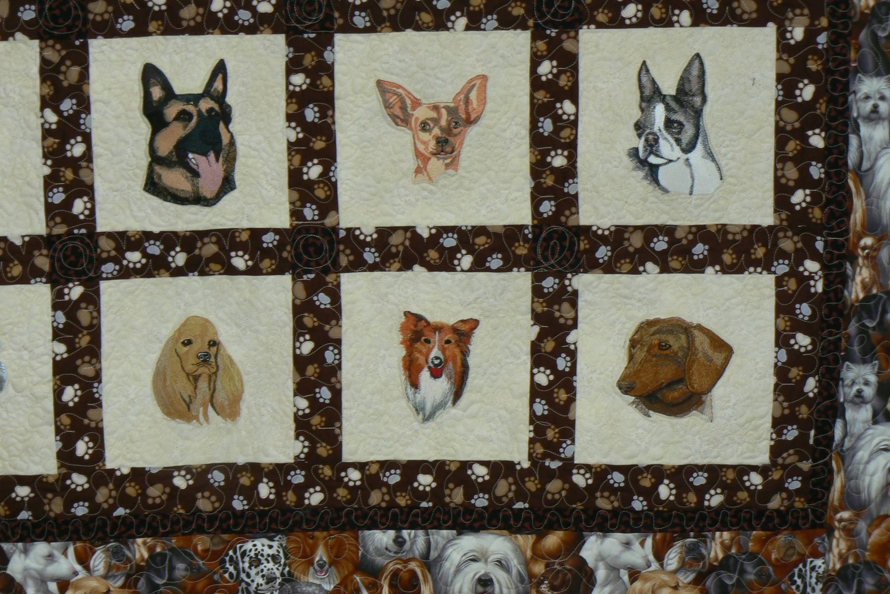Hand Made Custom Embroidered Dog Quilt by Arlene's Quilts and