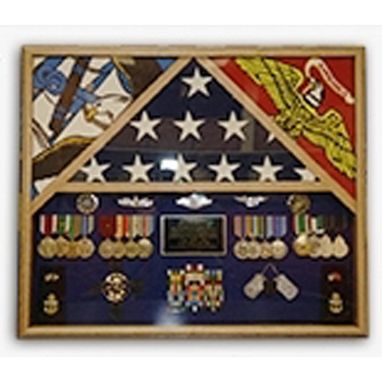 Custom Made 3 Flags Military Shadow Box, Flag Case For 3 Flags