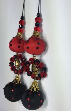 Custom Made Black,Red,Silk Fabric Design With Gold Beads &Stone L- 5' , W- 1'