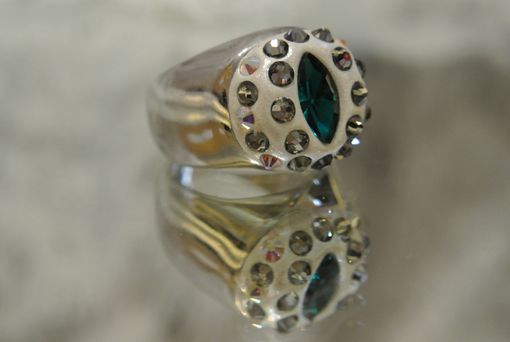 Custom Made Silver Ring With Blue Oval And Round Swarovski Crystals