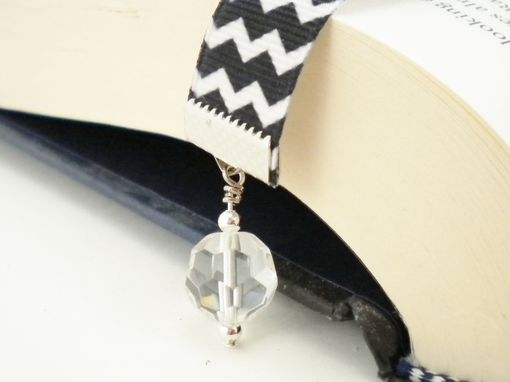 Custom Made Black And White Chevron Ribbon Bookmark With Heart Charm