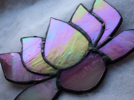 Custom Made Iridescent Pink Stained Glass Lotus Flower