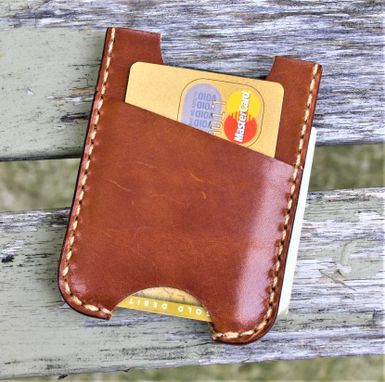 Custom Made Handmade Leather Minimalist Wallet Minus Wickett And Craig Buck Brown Harness Money Clip