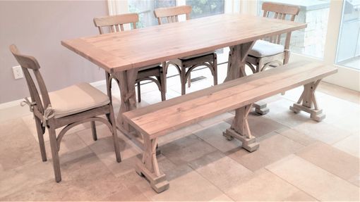 Custom Made Reclaimed Wood X Base Dining Room Table And Bench