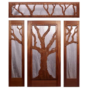 Custom Made Entry Door - Mahogany And Redwood - Hand Carved