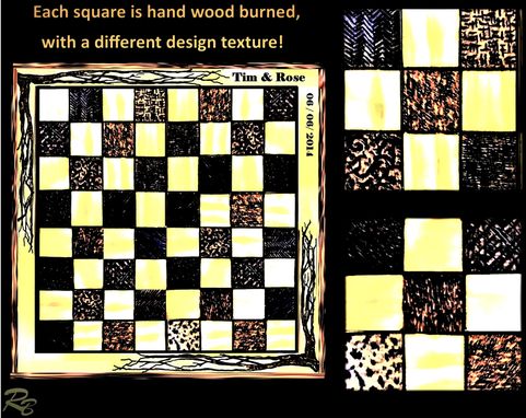 Custom Made Custom Chess Board, 2 Ft. X 2 Ft. Wood Burned, Squares , Images , Personalized, Wood Board Games