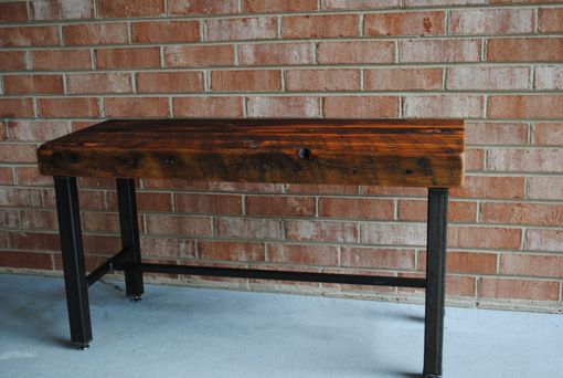 Custom Made Reclaimed Pine Bench With Steel Base