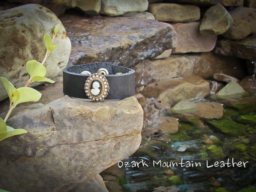 Custom Made Vintage Brooch Leather Cuff Bracelet