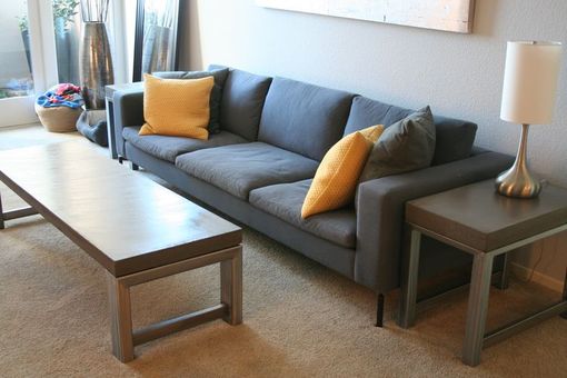 Custom Made Concrete And Brushed Steel Coffee Table