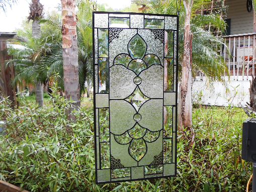 Custom Made Traditional Stained Glass Window Panel W/ Beveled Stained Glass, Unique Valance / Transom