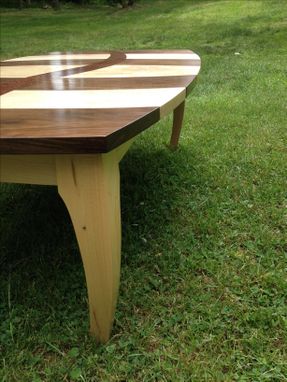 Custom Made Maple And Walnut Coffee Table With Curved Pomelle Sapele Inlay