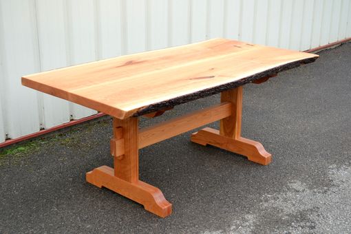 Custom Made Live Edge Cherry Dining Table With Trestle Base