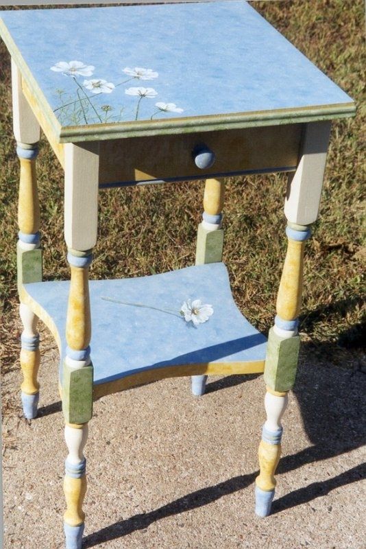 Custom Made Floral Painted Wooden Table by Painted Furniture by Sue