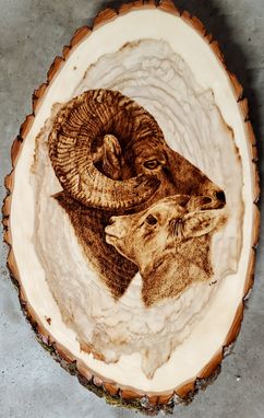 Custom Made Big Horn Sheep Live Edge Wood Burning