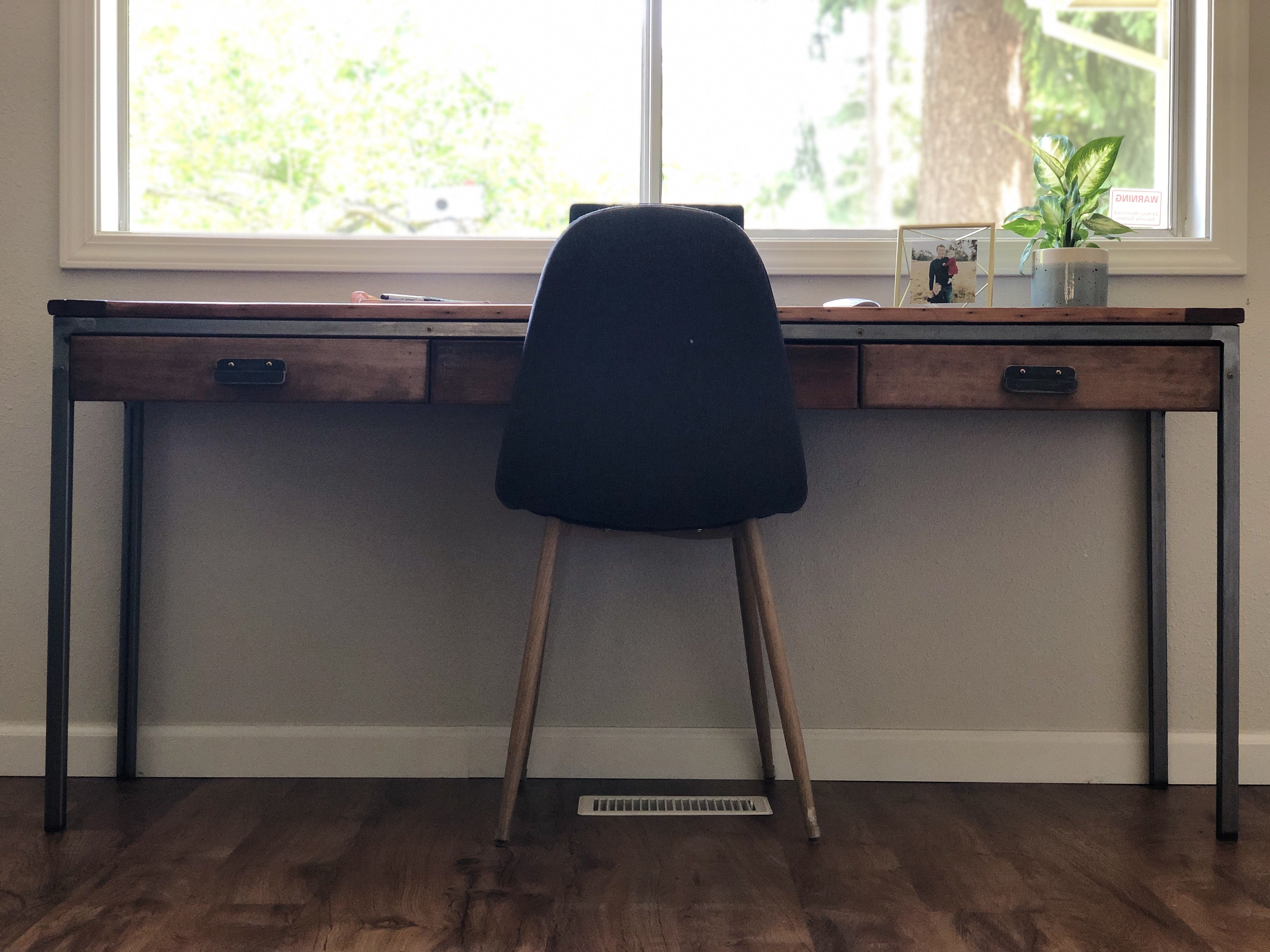 Hand Crafted Reclaimed Wood & Steel Desk 3 Drawers, Douglas Fir by