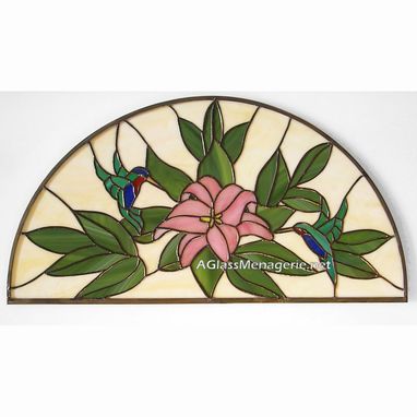 Custom Made Stained Glass Arched Hummingbird Transom