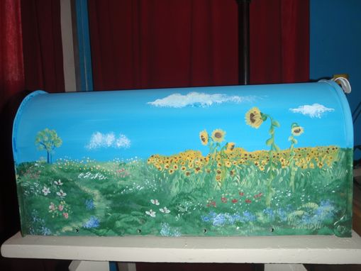 Custom Made Mailbox Hand Painted Wild Garden Featuring Sunflowers