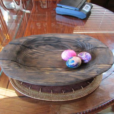 Custom Made Primitive Carved Large Wood Oval Tray