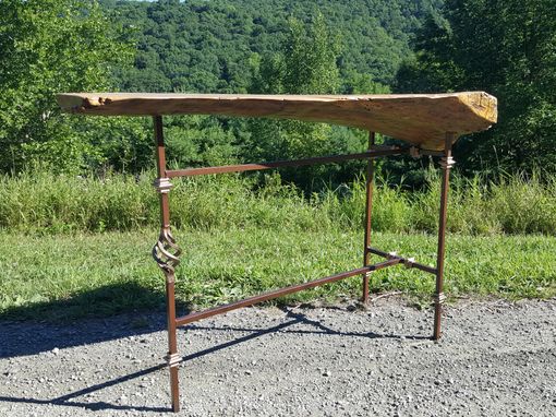 Custom Made Pine Slab Bar With Iron Legs