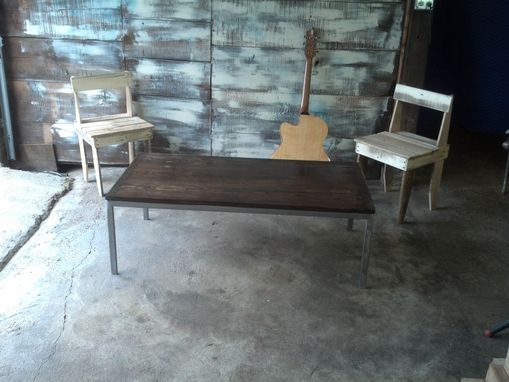 Custom Made Coffee Table Of Reclaimed Wood And Brushed Alloy Steel