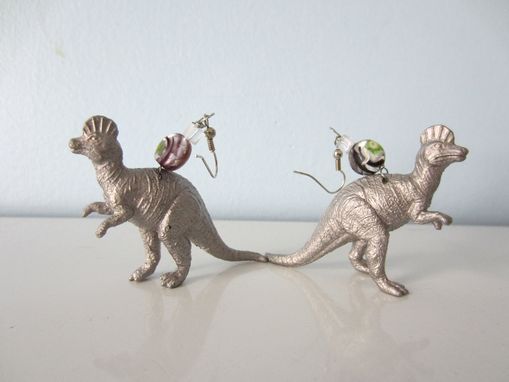 Custom Made Upcycled Earrings Made From Toy Dinosaurs - Silver Corythosaurus