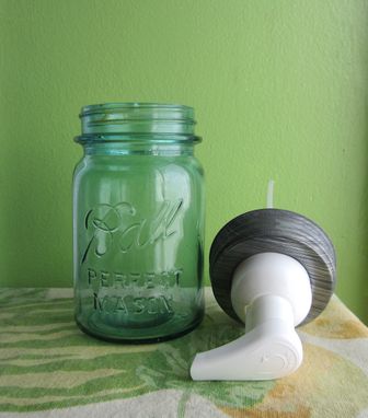 Custom Made Upcycled Blue Ball Mason Pint Jar Foaming Soap Dispenser