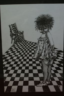 Custom Made Little Trouble Black & White Ink Surreal Graphic