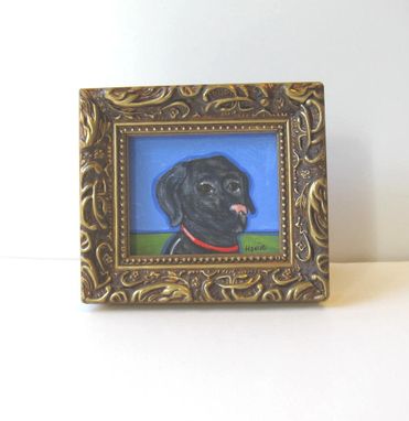 Custom Made Miniature Acrylic Animal Painting Black Lab Original Ink