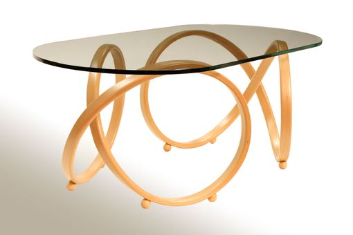 Custom Made Modern, Oval Glass Top Alder Or Mahagany Infinity Accent Coffee Table