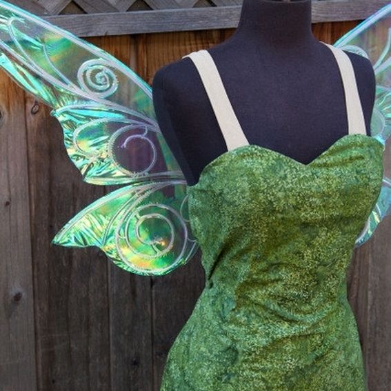 Hand Made Tinkerbell Pixie Print Dress With Light Up Fairy Wings ...