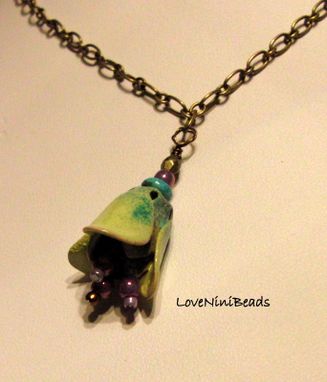 Custom Made Torch Fired Glass Enameled Pendant / Antique Bronze Chain