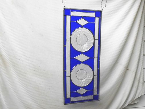 Custom Made Stained Glass Panel, 1930s Jeannette Cubist Depression Glass Stained Glass Window, Antique Valance