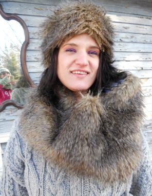 Custom Made Faux Fur, Brown, Hat And Scarf