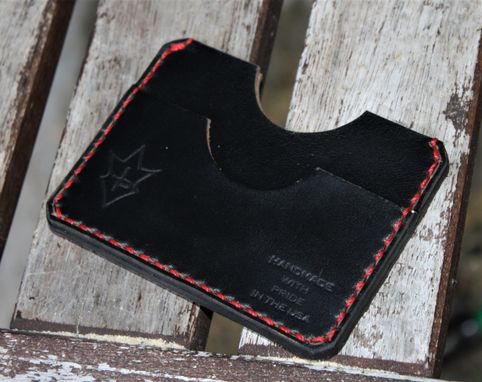 Custom Made Handmade Leather Parvus Wallet Black Chromexcel Red W/ Money Band