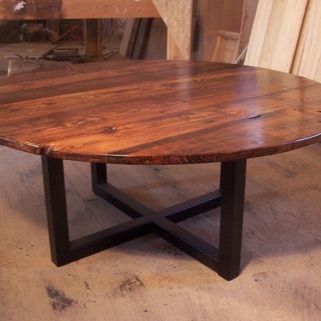 A Hand Crafted Large Round Coffee Table With Metal A Hand Crafted Large Round Coffee Table With Metal Base Made To Order From The Strong Oaks Wood Custommade Com